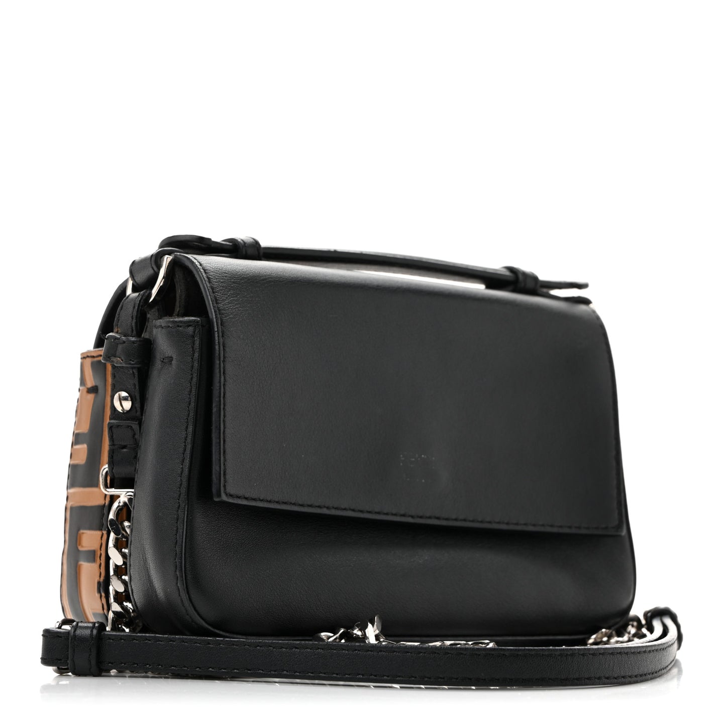 Vitello Dolce F is Fendi FF Embossed Micro Double Baguette Tobacco Black