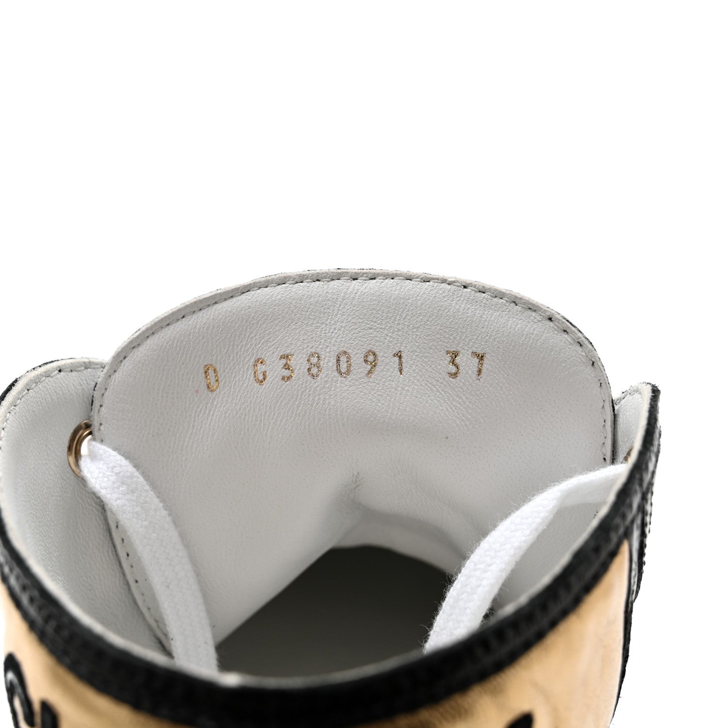 Chanel Aged Calfskin Lace Up Cap Toe Sneakers 37 White Gold 8 of 9