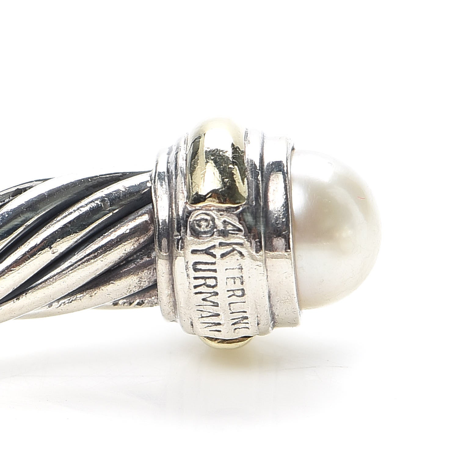 David Yurman Sterling Silver 14K Yellow Gold Pearl 7mm Cable Classics Bracelet 4 of 5