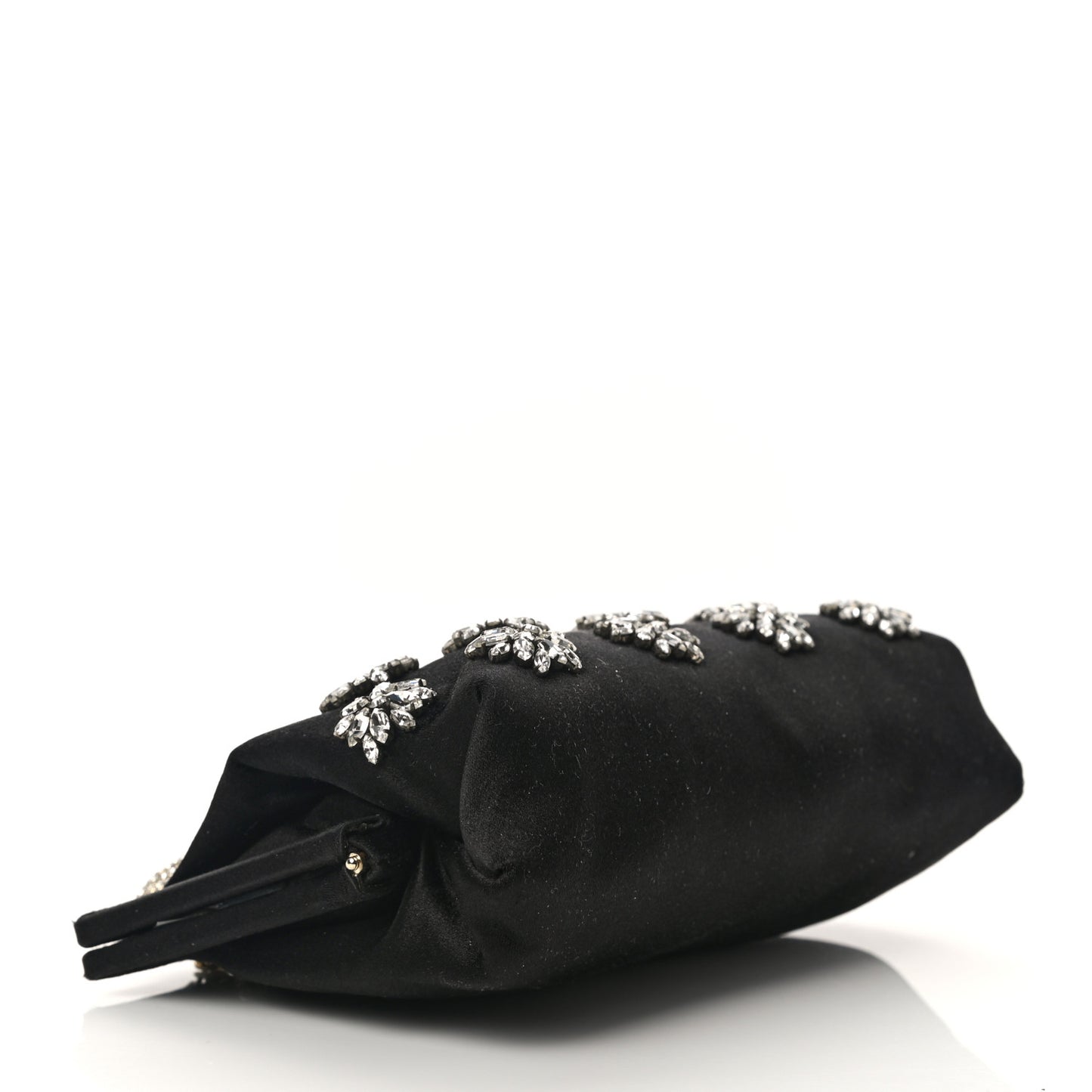 Satin Crystal Flower Embellished Clutch Black