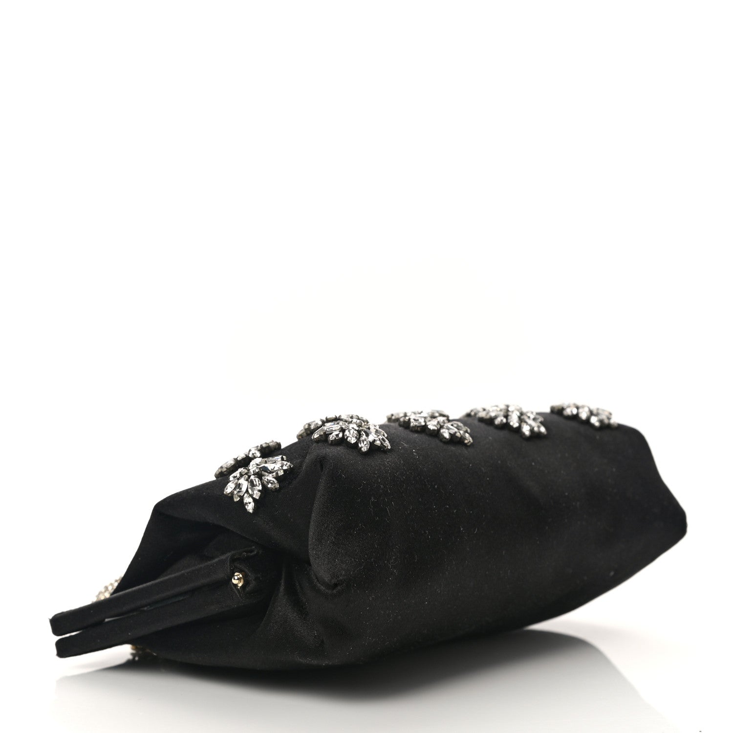 Valentino Garavani Satin Crystal Flower Embellished Clutch Black 4 of 9