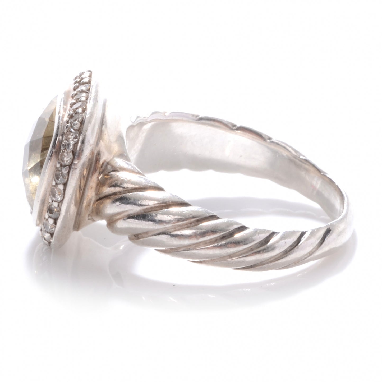 Sterling Silver Diamond Citrine 10mm Noblesse Ring 49 5