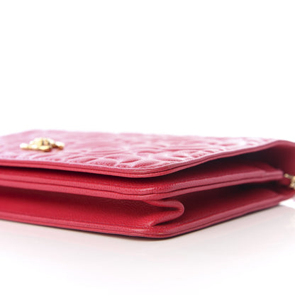 Chanel Caviar Camellia Embossed Wallet On Chain WOC Fuschia 6 of 12