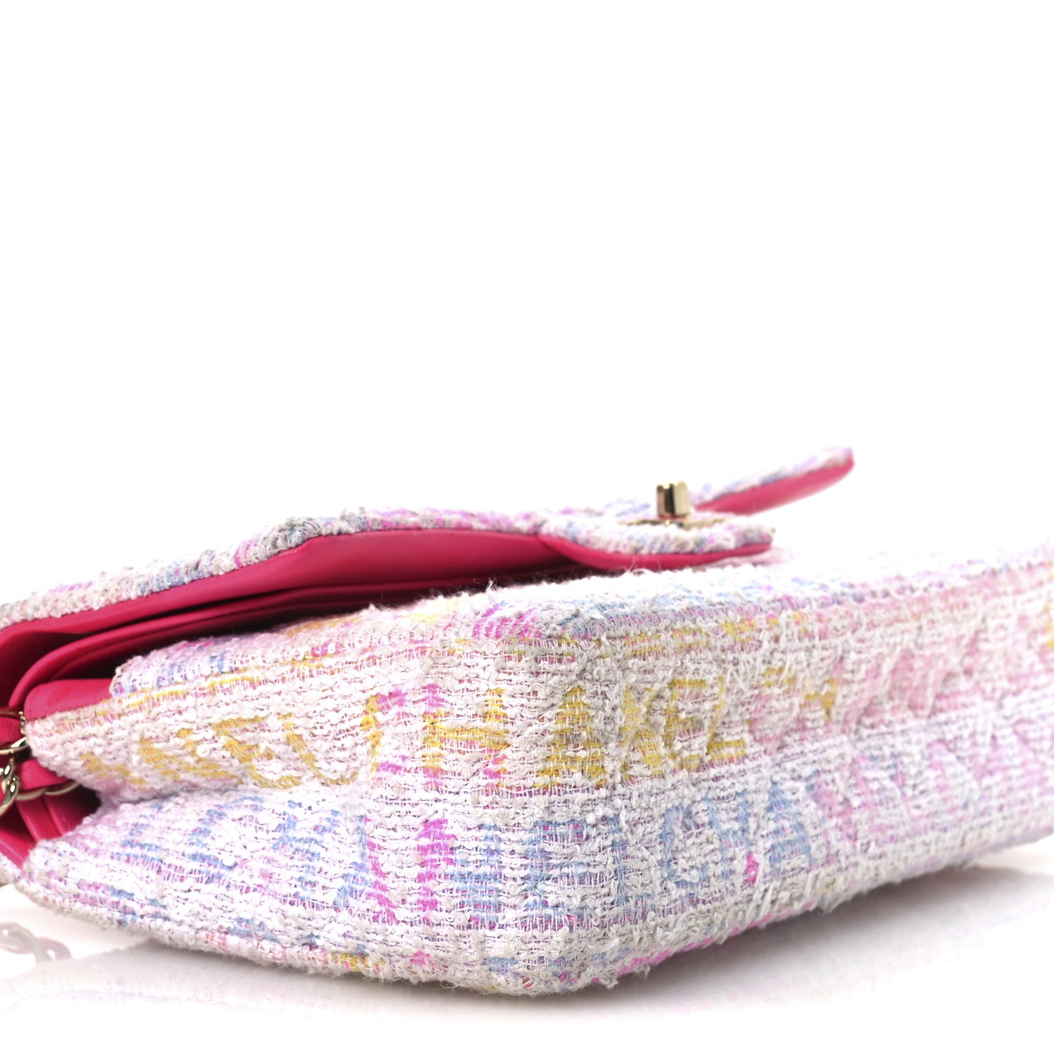 Chanel Tweed Quilted Enamel CC Logo Medium Double Flap Pink Multicolor 9 of 18