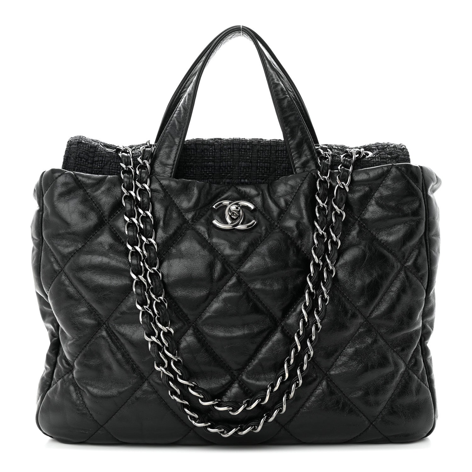 Chanel Glazed Calfskin Quilted Tweed Portobello Tote Black 1 of 12