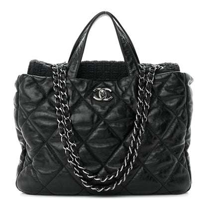 Chanel Glazed Calfskin Quilted Tweed Portobello Tote Black 1 of 12