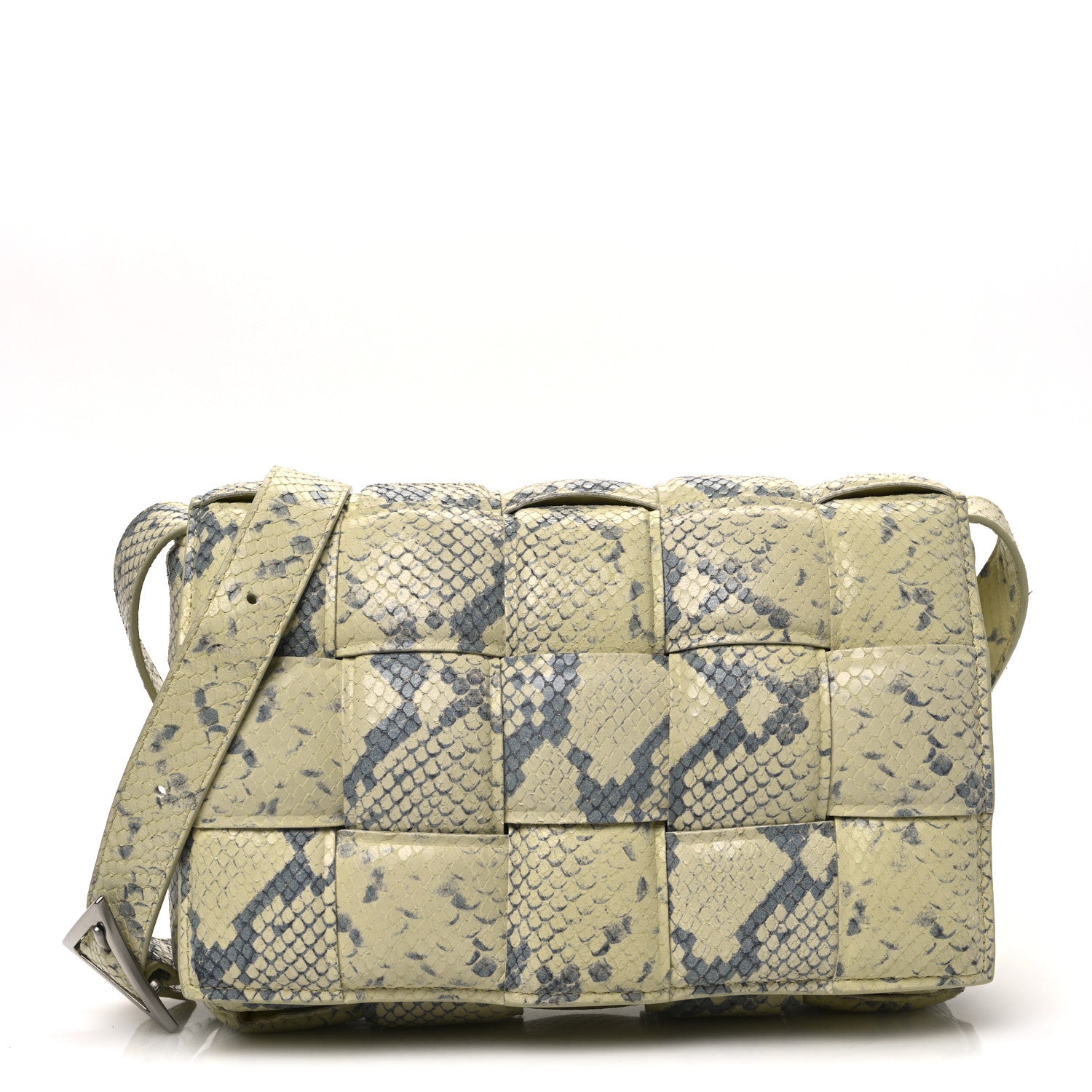 Bottega Veneta Goatskin Python Embossed Padded Cassette Crossbody Bag Kiwi Black Silver 1 of 11