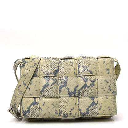 Bottega Veneta Goatskin Python Embossed Padded Cassette Crossbody Bag Kiwi Black Silver 1 of 11