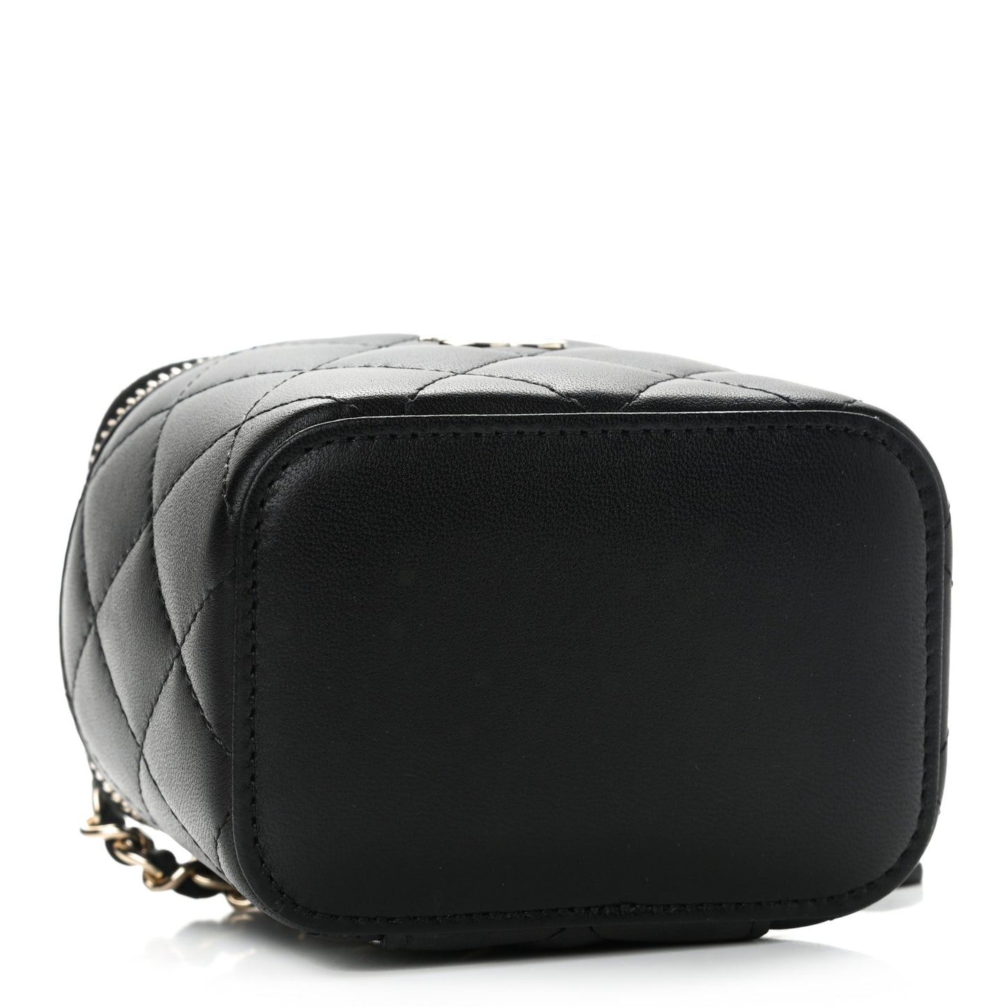 Lambskin Quilted Mini Vanity Case With Pearl Chain Black