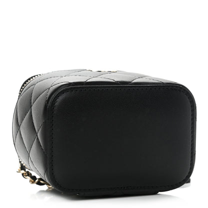 Chanel Lambskin Quilted Mini Vanity Case With Pearl Chain Black 3 of 11