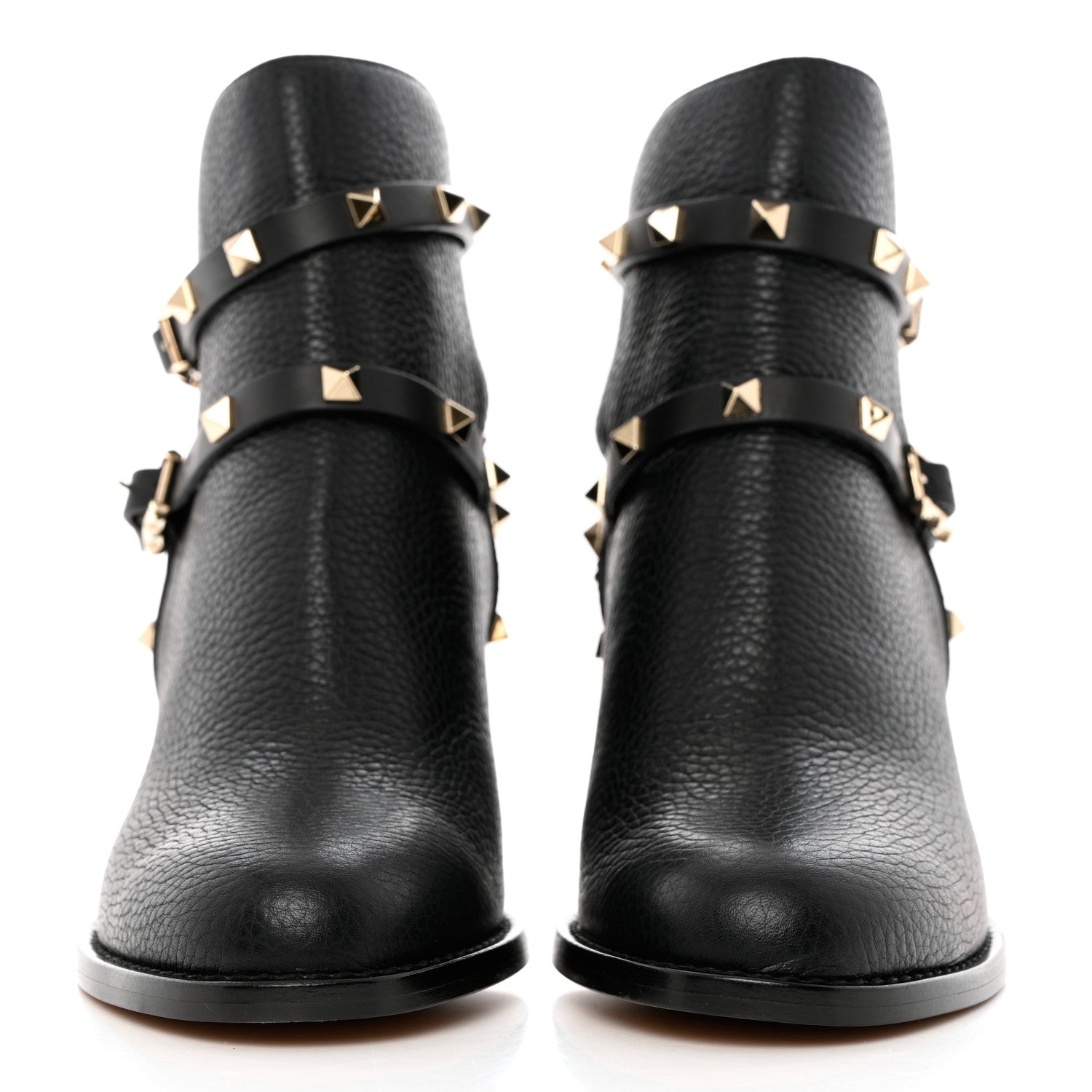 Valentino Garavani Pebbled Calfskin Rockstud Double Buckle 70mm Block Heel Ankle Boots 38.5 Black 2 of 13