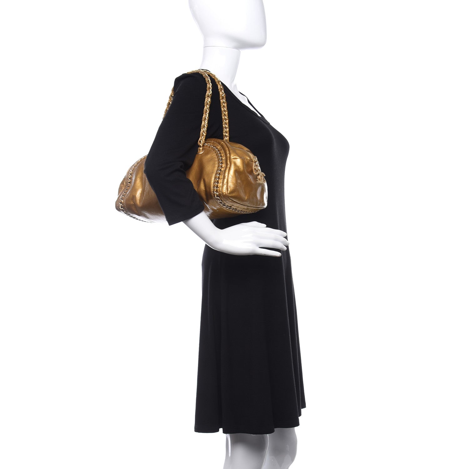 Chanel Patent Medium Luxe Ligne Bowler Gold 2 of 13