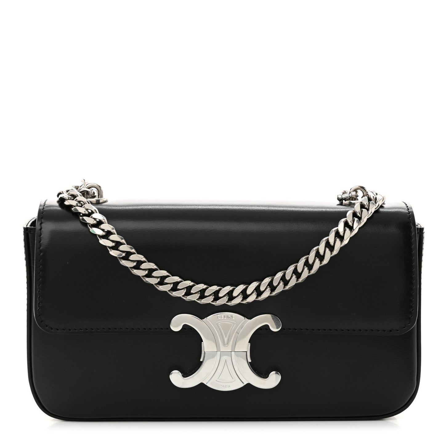 Shiny Calfskin Triomphe Chain Shoulder Bag Black