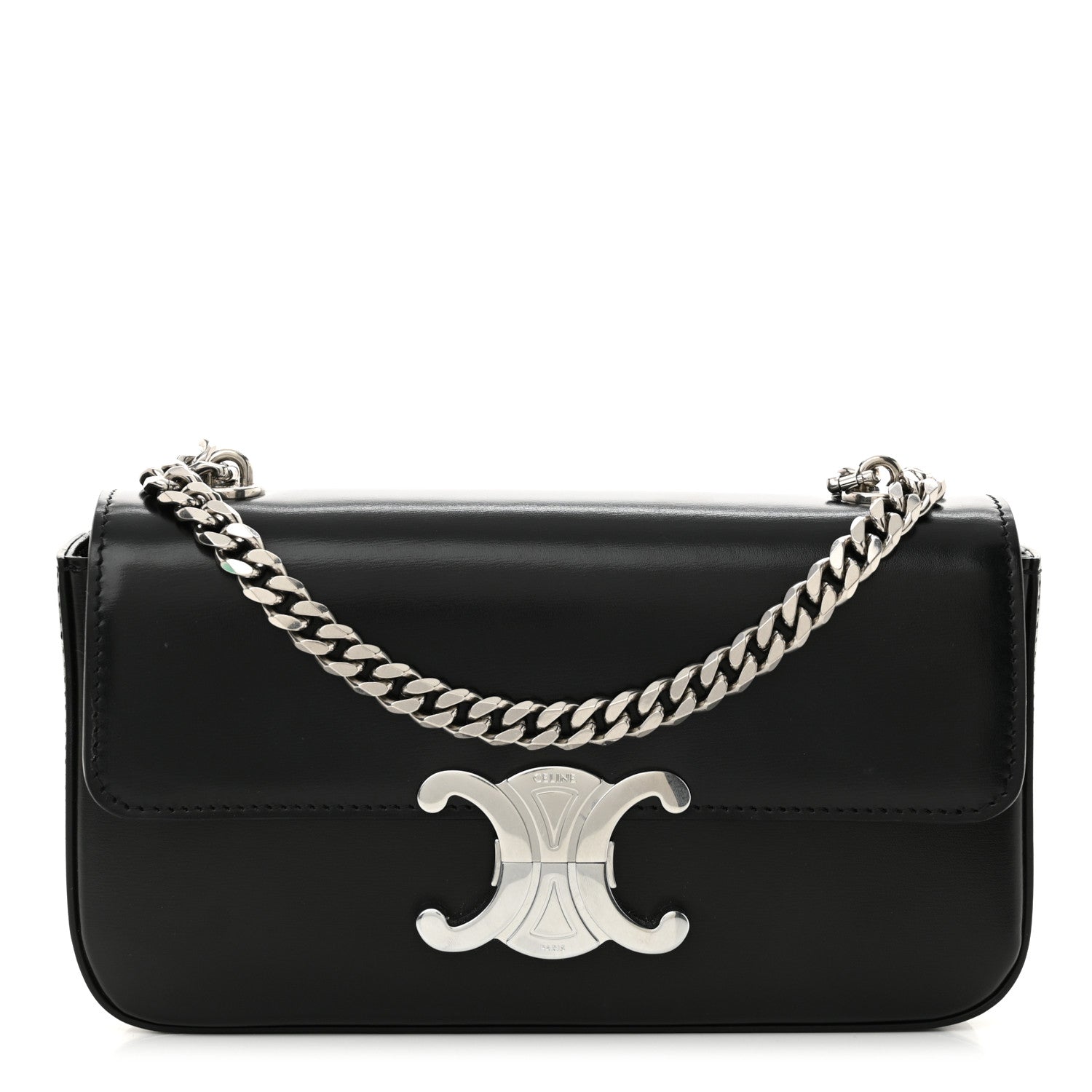 Celine Shiny Calfskin Triomphe Chain Shoulder Bag Black 1 of 12