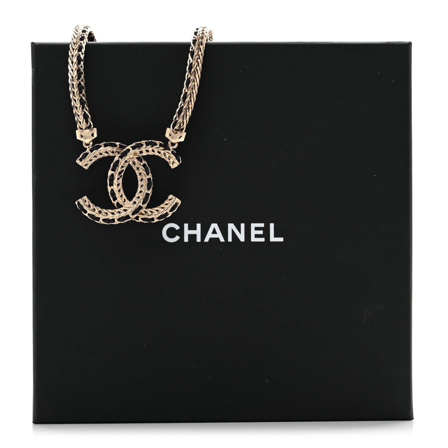 Chanel Metal Lambskin CC Chain Necklace Gold Black 7 of 7