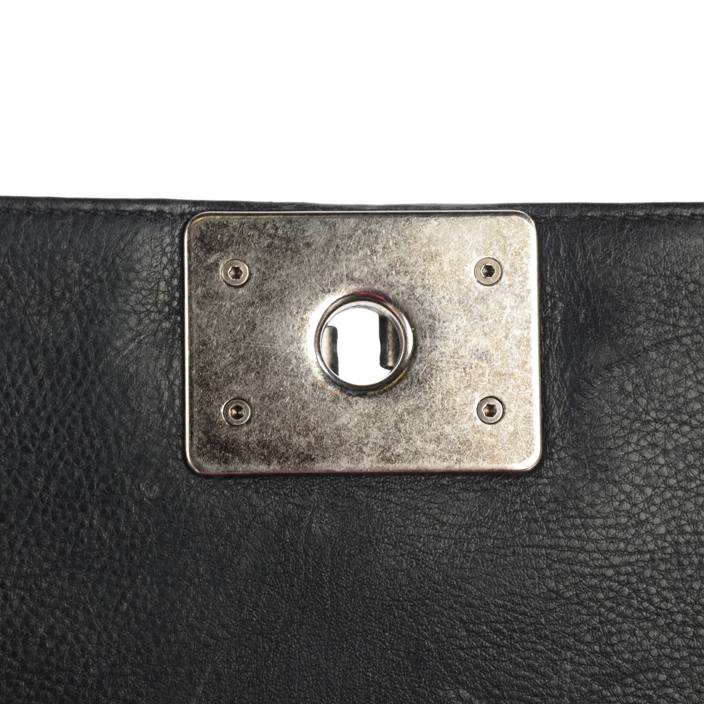 Calfskin Double Stitch Large Boy Flap Black