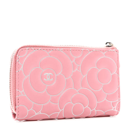 Chanel Lambskin Camellia Embossed Key Holder Case Pink 3 of 7