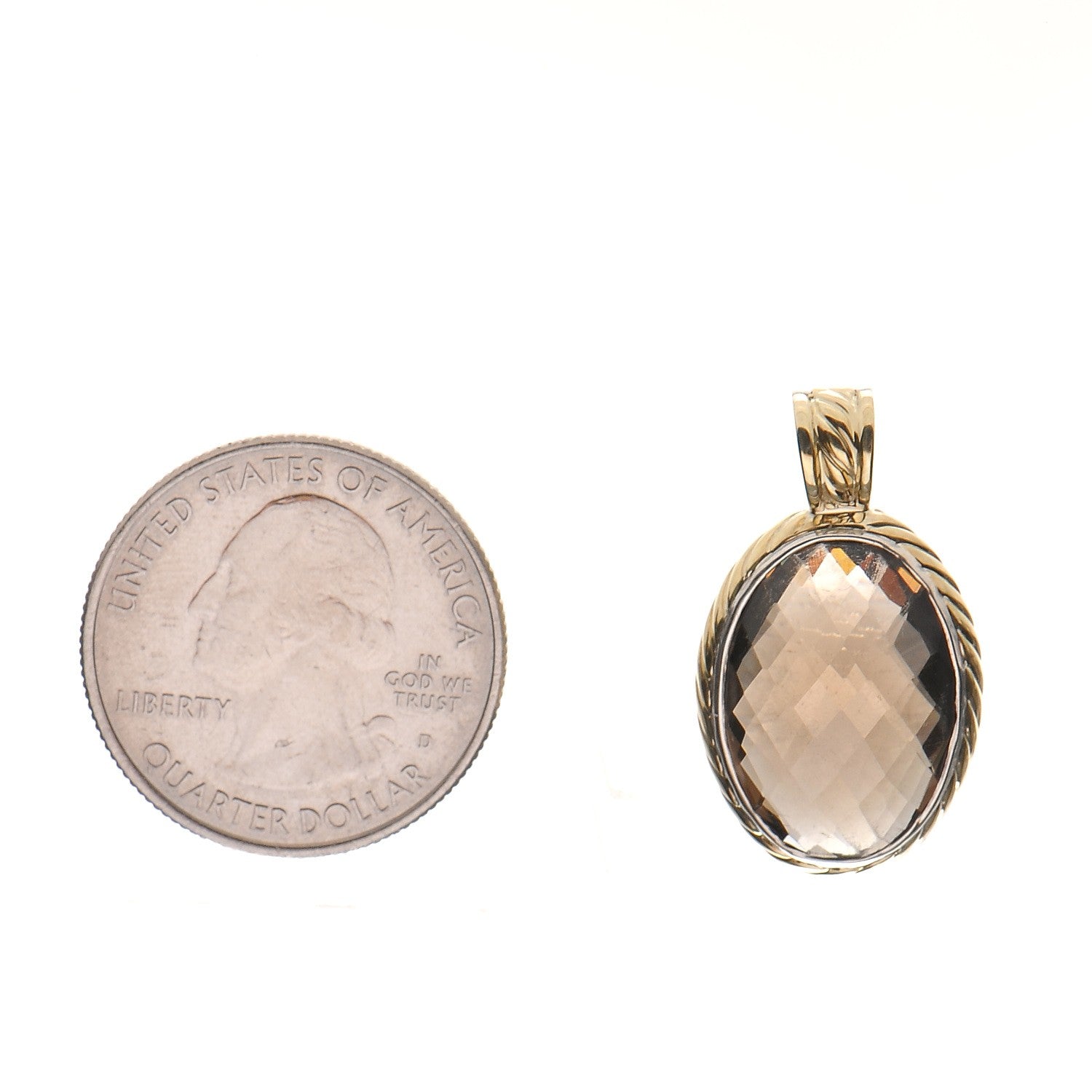 David Yurman Sterling Silver 18K Yellow Gold Smoky Quartz 18mm Oval Enhancer Pendant 2 of 4