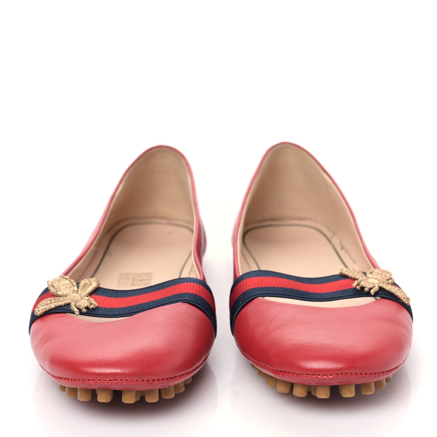Calfskin Bayadere Bee Ballerina Flats 37 Hibiscus Red