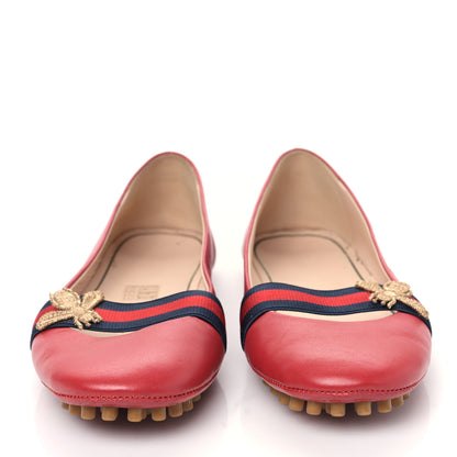 Gucci Calfskin Bayadere Bee Ballerina Flats 37 Hibiscus Red 2 of 8