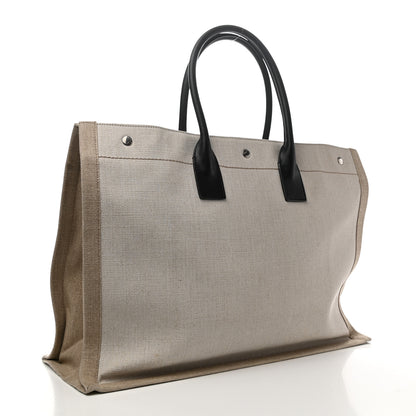 Saint Laurent Linen Calfskin Rive Gauche Tote Optic White 3 of 9