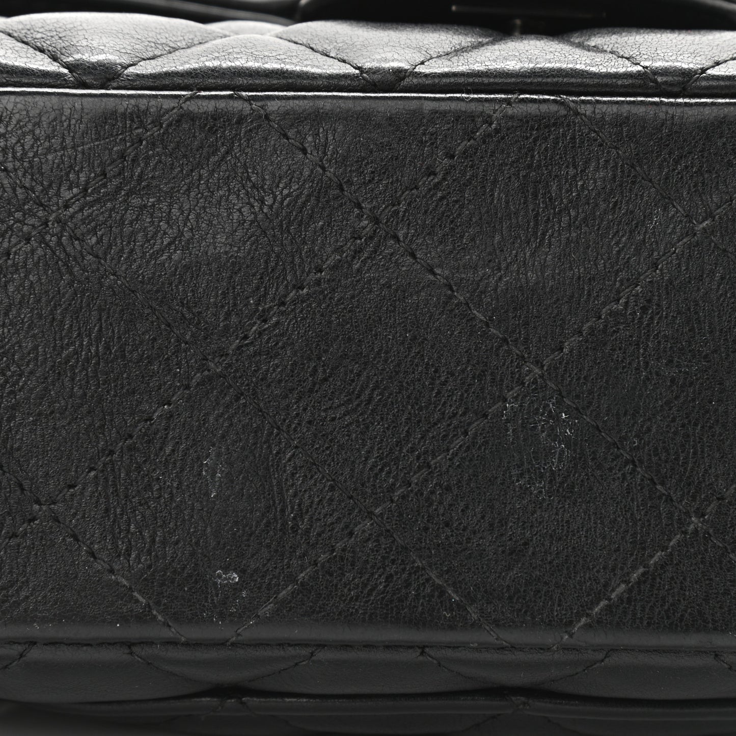 Crumpled Calfskin Quilted Mini Rectangular Flap So Black