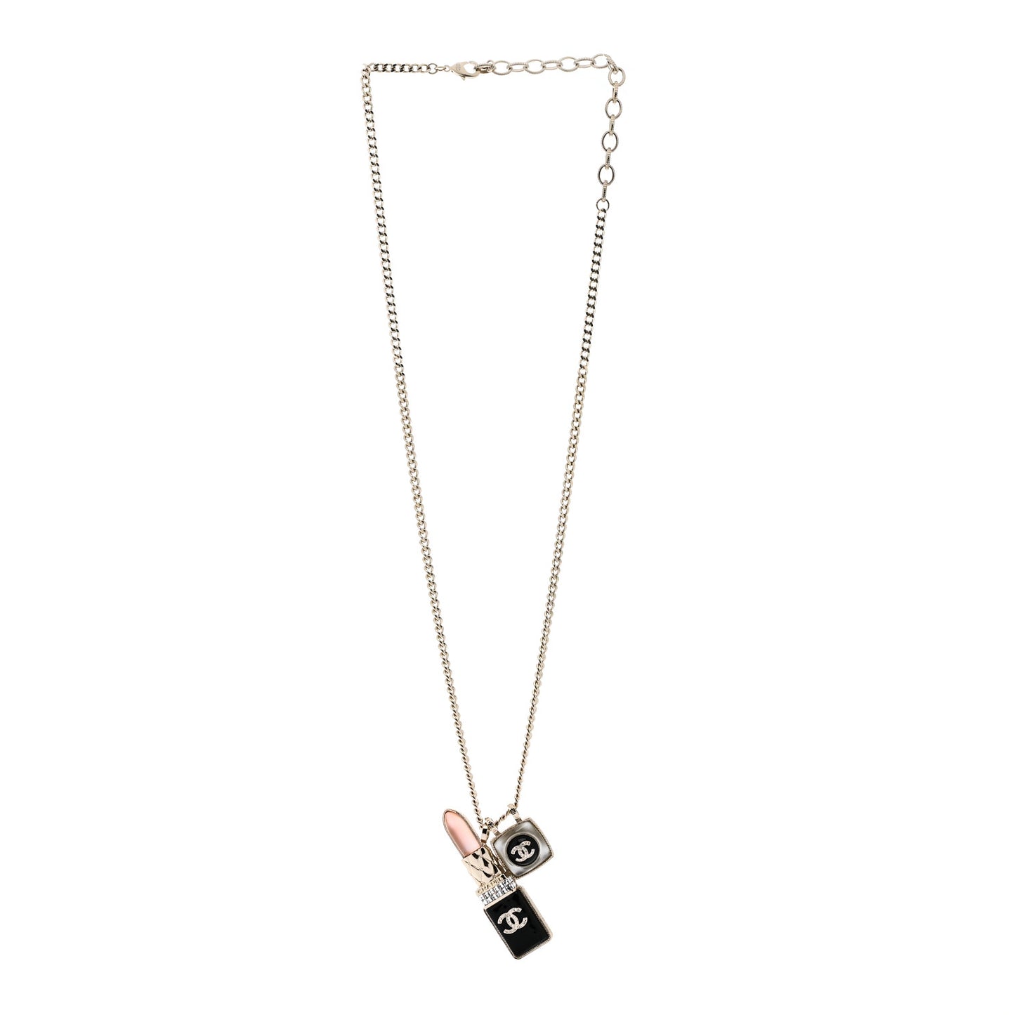 Metal Strass Pearl Lipstick Pendant Necklace Pink Gold