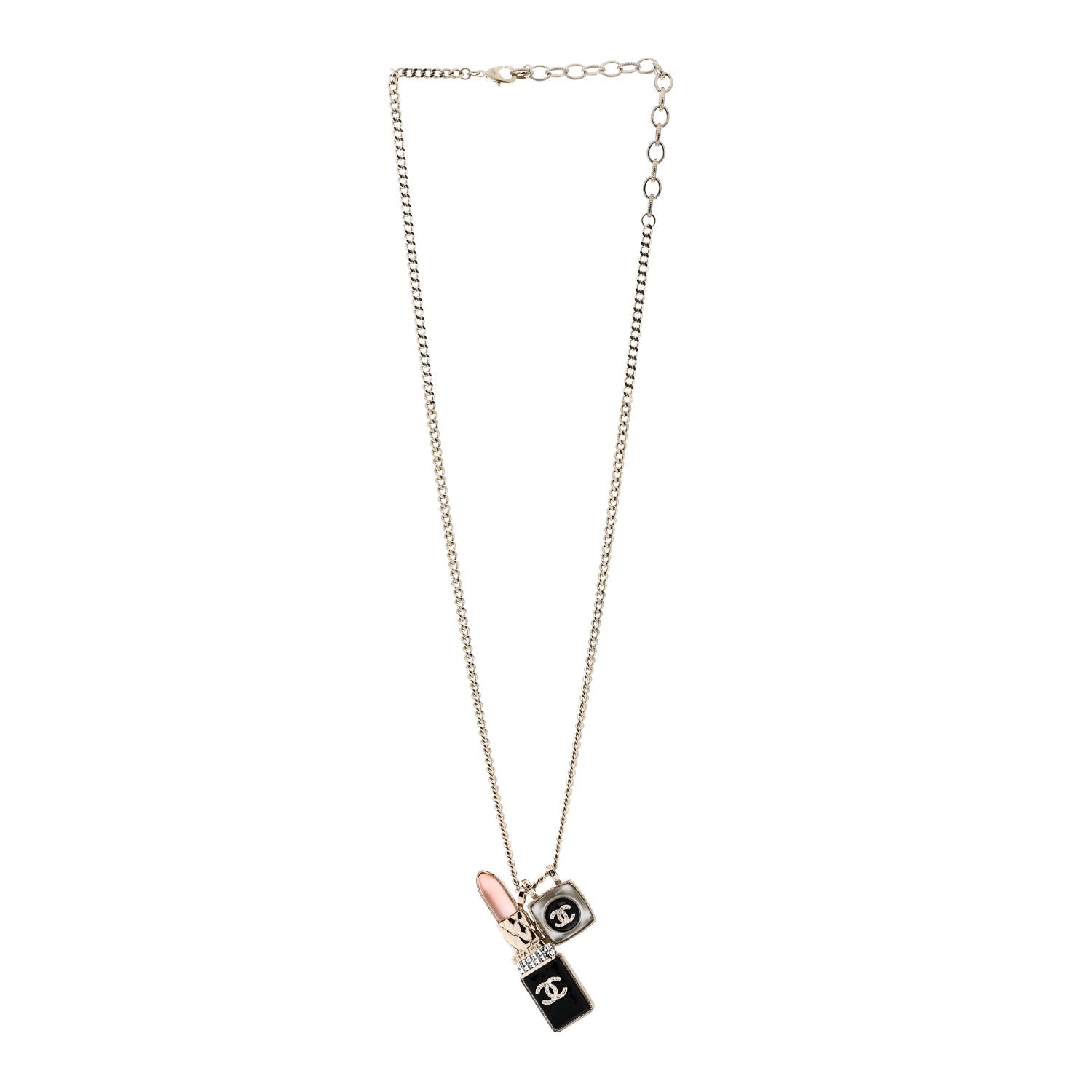 Chanel Metal Strass Pearl Lipstick Pendant Necklace Pink Gold 3 of 6