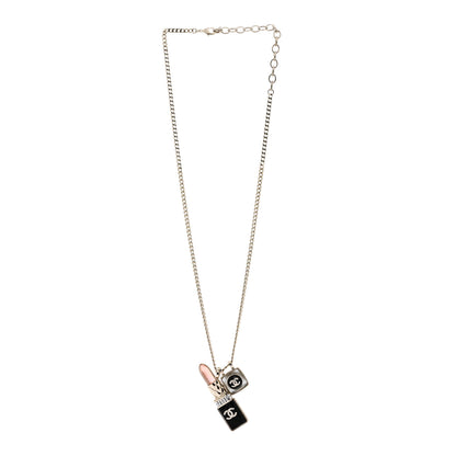 Chanel Metal Strass Pearl Lipstick Pendant Necklace Pink Gold 3 of 6