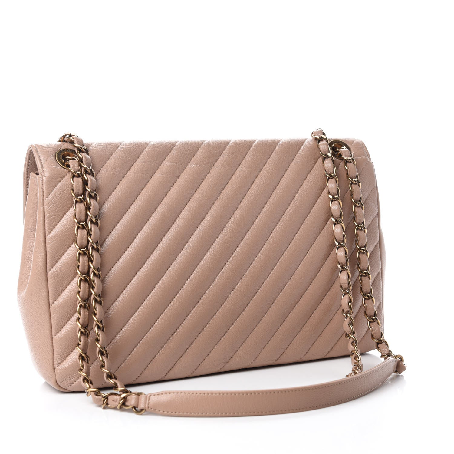 Chanel Shiny Goatskin Diagonal Quilted Medium Flap Light Pink 3 of 11