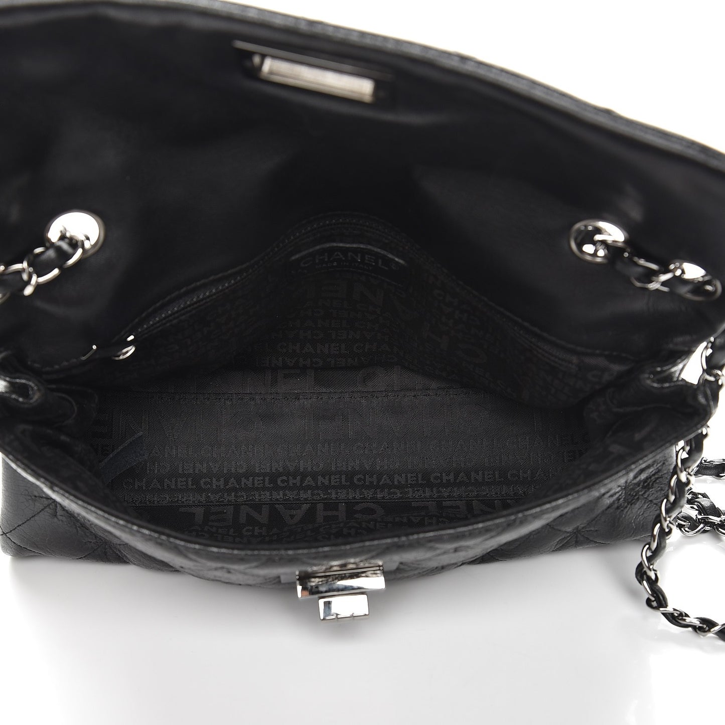 Glazed Crackled Calfskin Mademoiselle Flap Black