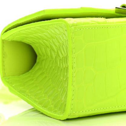 Balenciaga Shiny Calfskin Crocodile Embossed Hourglass Top Handle Bag XS Fluo Yellow 10 of 11