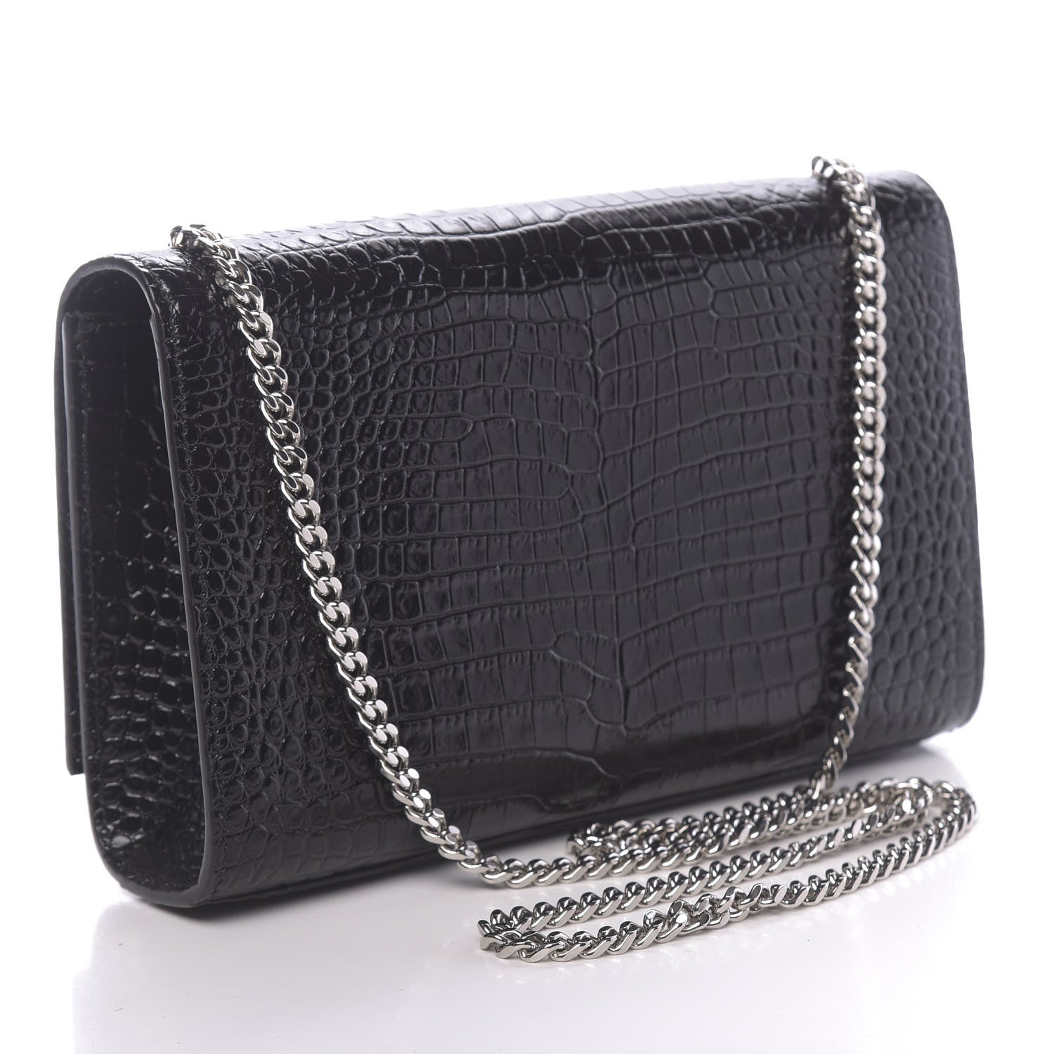 Saint Laurent Calfskin Crocodile Embossed Medium Classic Monogram Kate Tassel Satchel Black 3 of 9