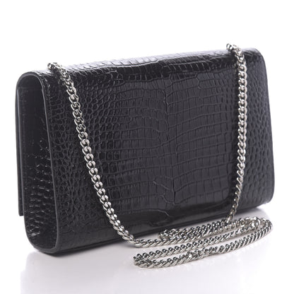 Saint Laurent Calfskin Crocodile Embossed Medium Classic Monogram Kate Tassel Satchel Black 3 of 9
