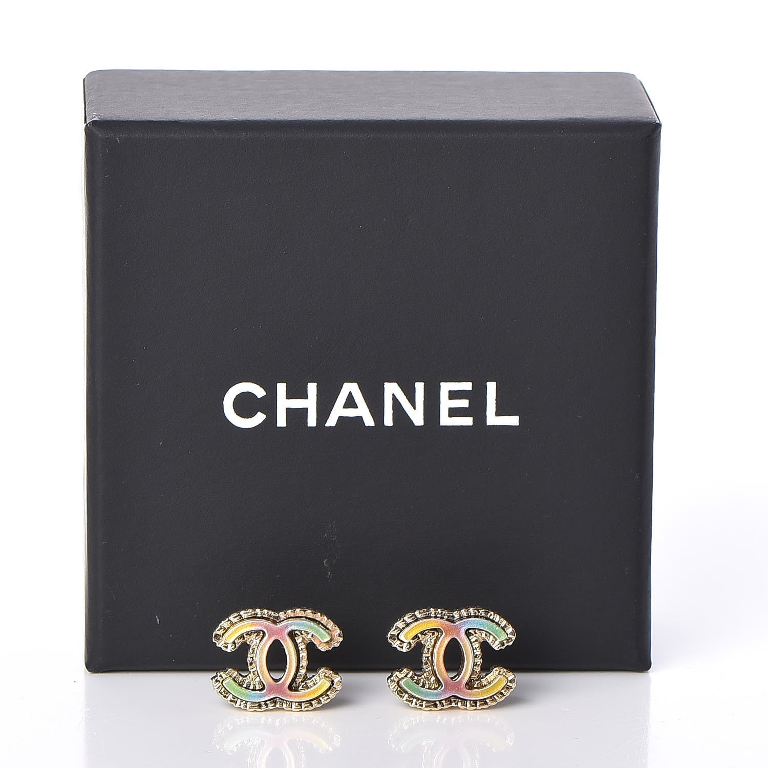 Chanel Enamel Rainbow CC Earrings Gold Multicolor 5 of 5
