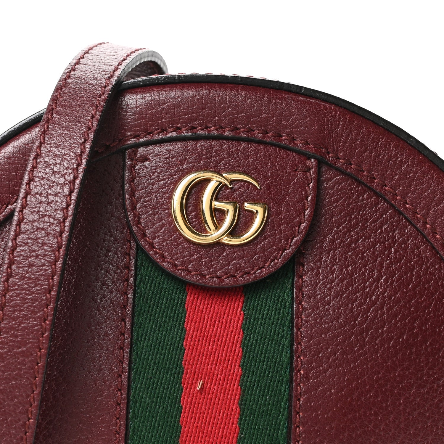 Gucci Soft Textured Calfskin Web Mini Ophidia Round Shoulder Bag Vintage Bordeaux 8 of 10