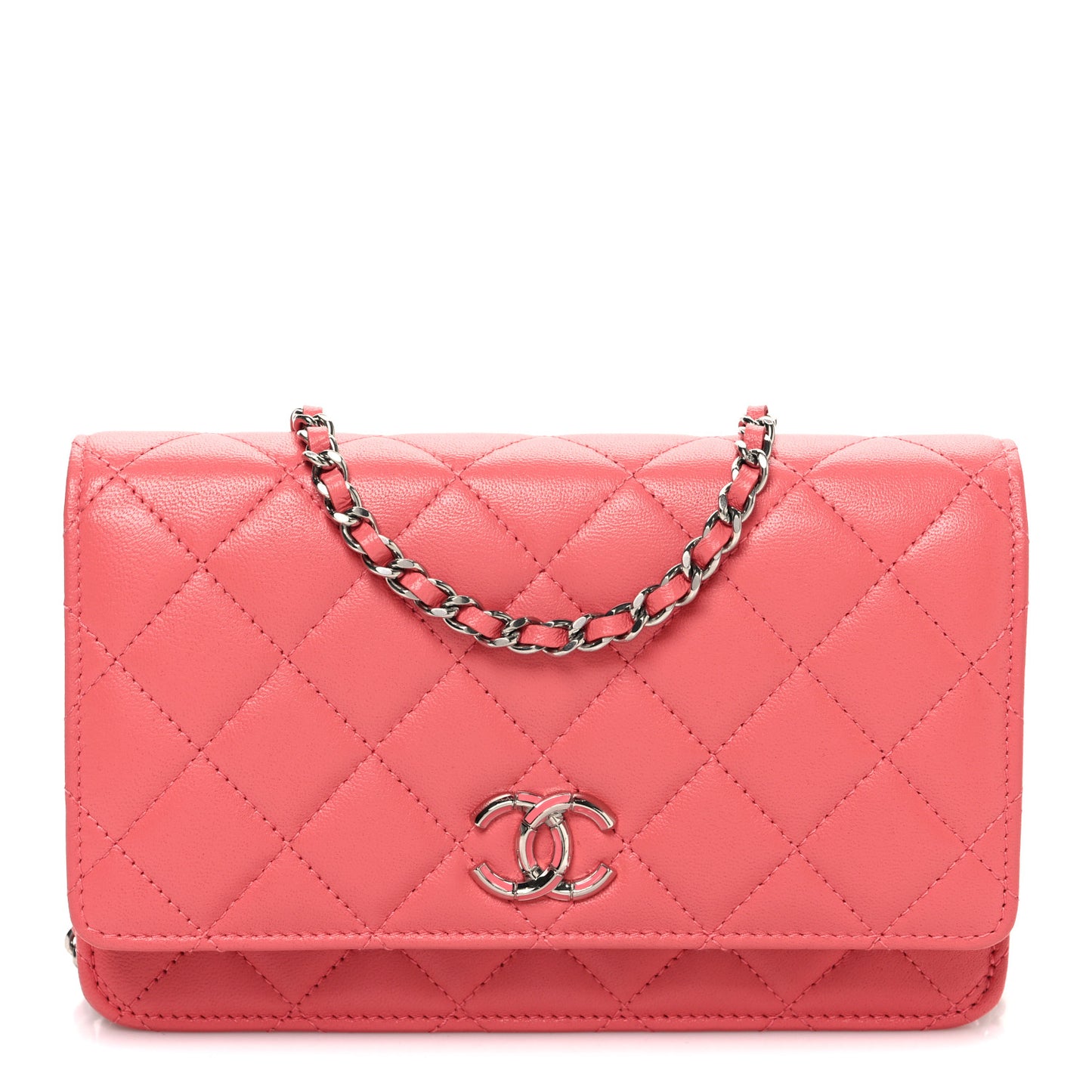 Lambskin Quilted Wallet On Chain WOC Pink