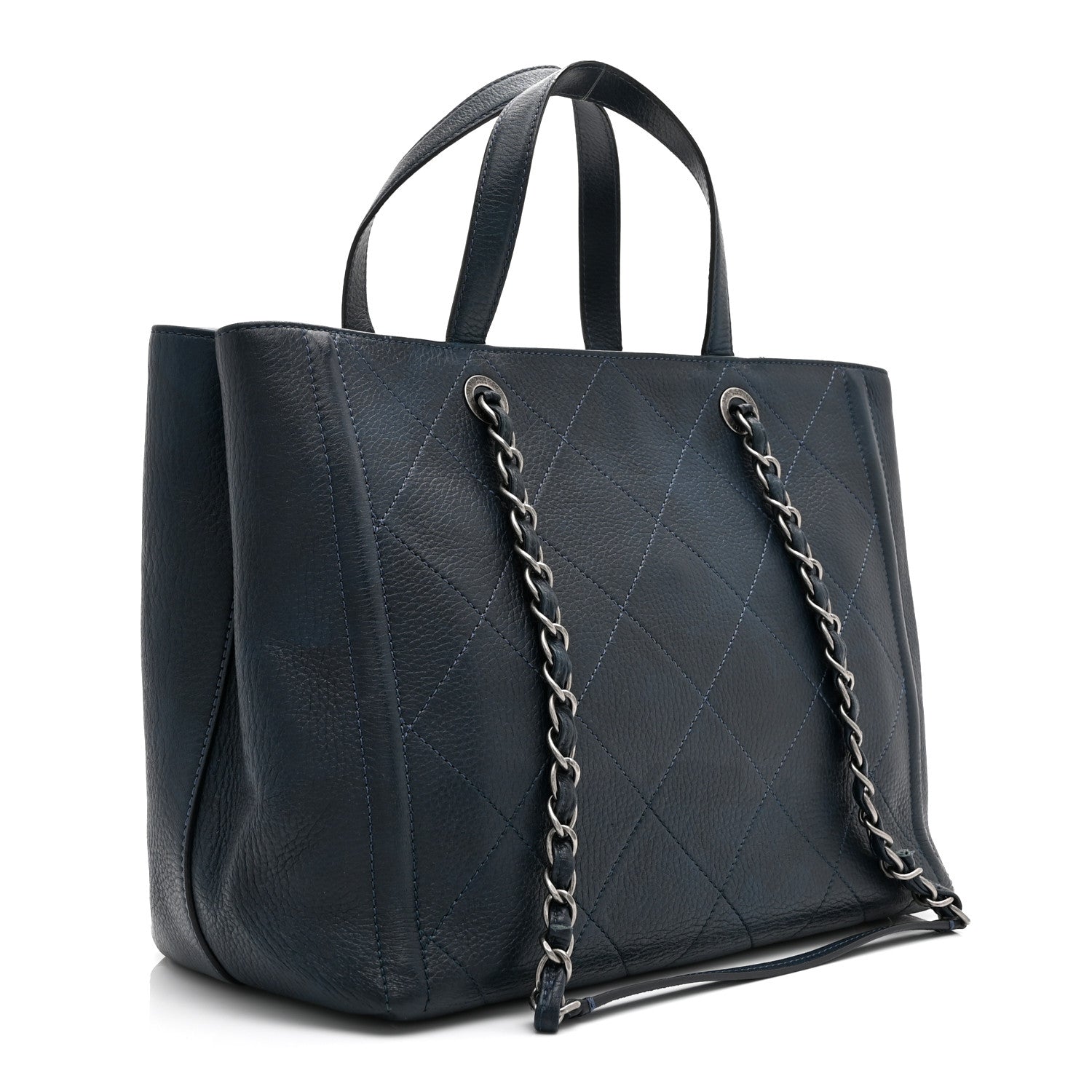Chanel Deerskin Stitched Medium CC Shopping Tote Navy 3 of 10