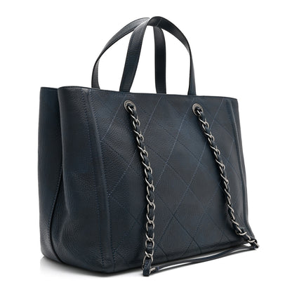 Chanel Deerskin Stitched Medium CC Shopping Tote Navy 3 of 10