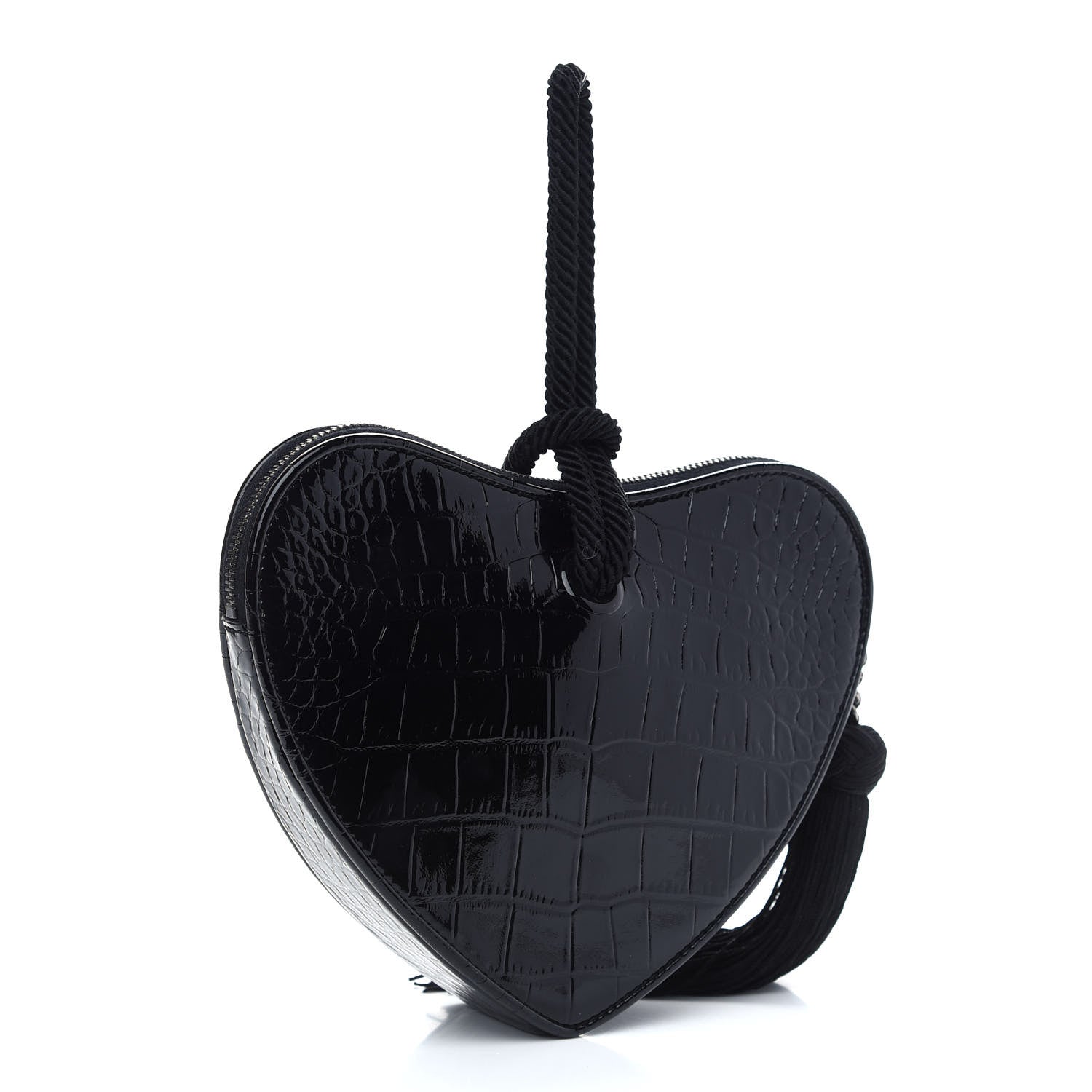 Saint Laurent Patent Crocodile Embossed Sac Coeur Heart Shaped Clutch Black 3 of 9