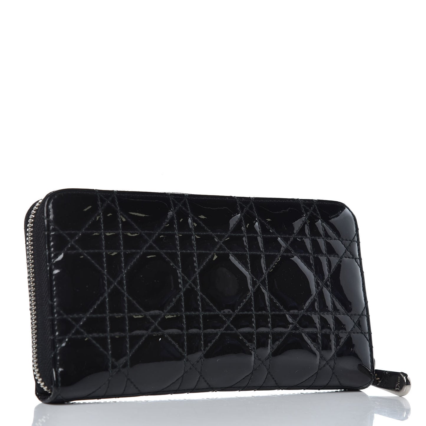 Patent Cannage Lady Dior Continental Zip Wallet Black