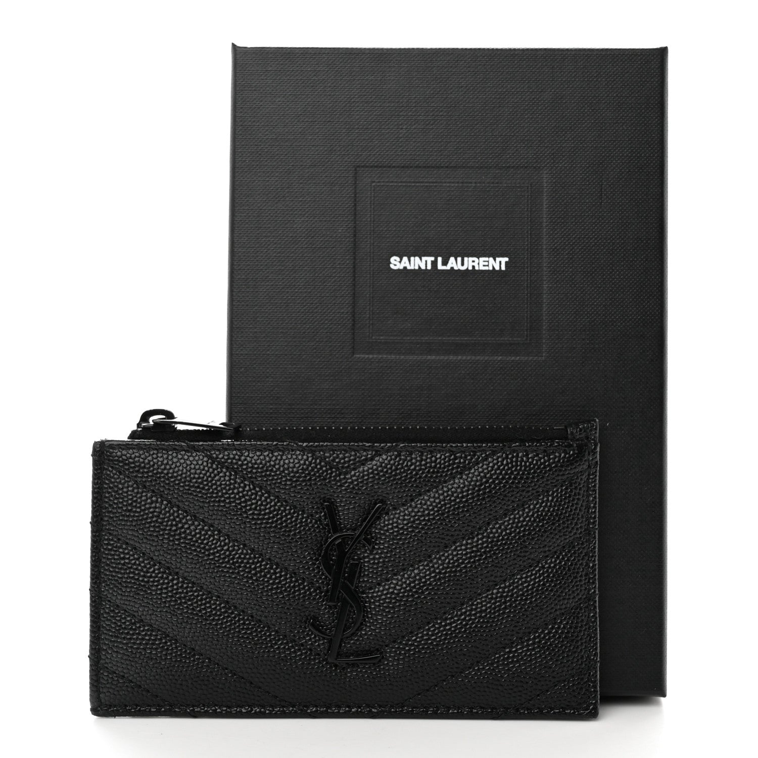 Saint Laurent Monogram Grain de Poudre 5 Fragments Zip Pouch Card Holder Black 9 of 9