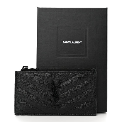 Saint Laurent Monogram Grain de Poudre 5 Fragments Zip Pouch Card Holder Black 9 of 9