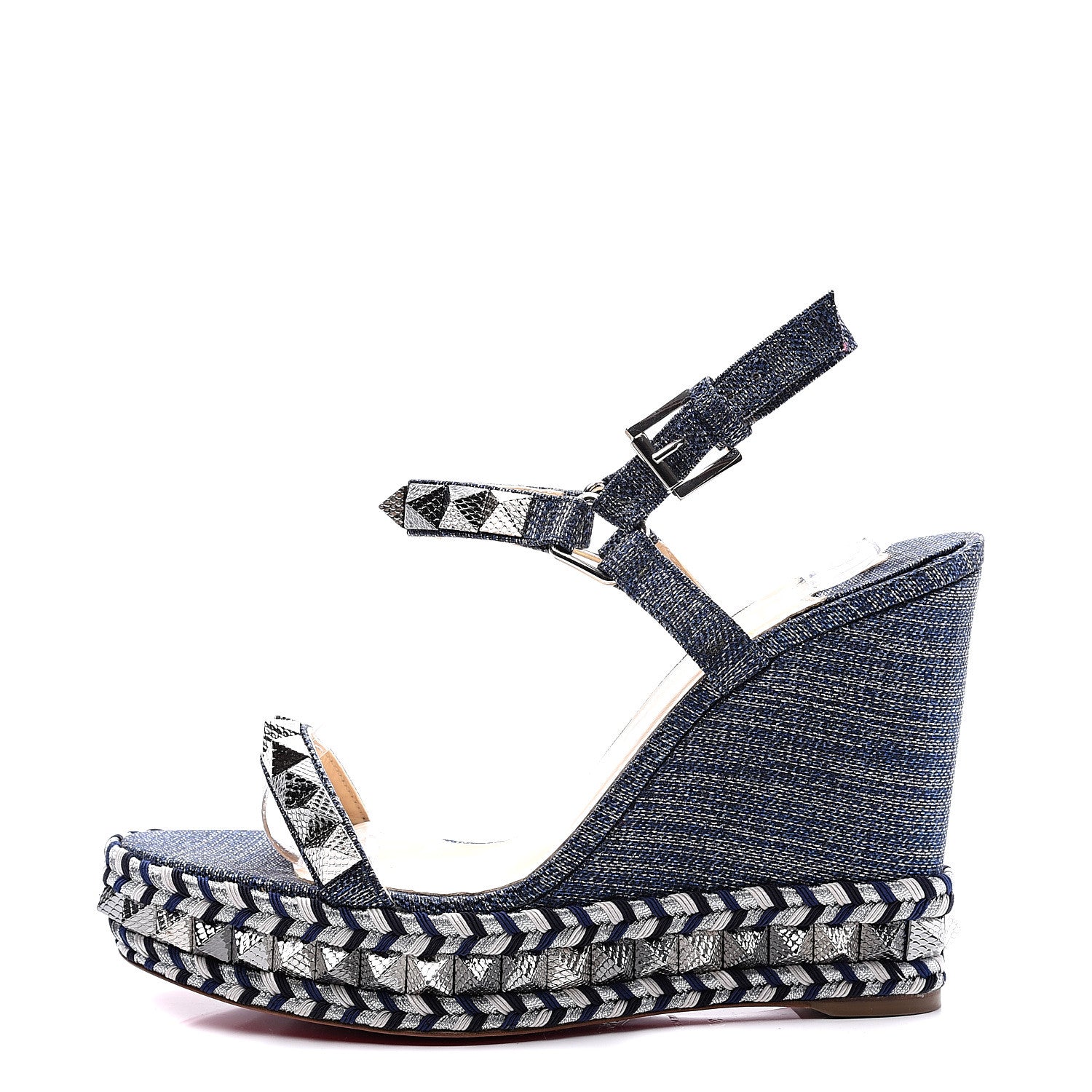 Christian Louboutin Lame Lux Pyraclou 110 Wedge Sandals 39 Denim 1 of 10