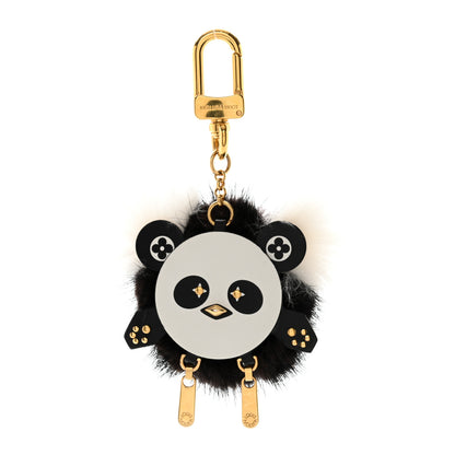 Louis Vuitton Calfskin Mink Fur Panda Bag Charm Key Holder Black 1 of 4