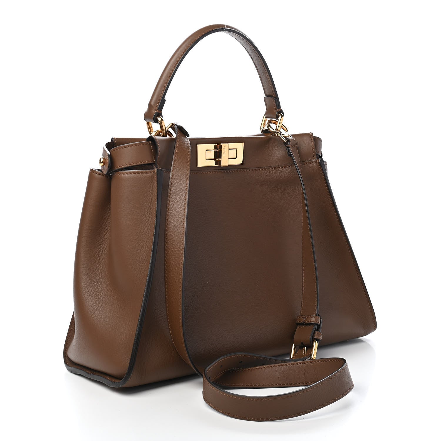 Fendi Vitello Seta Fabric Jacquard Pequin Medium Peekaboo Iconic Satchel Foresta Tobacco 3 of 9