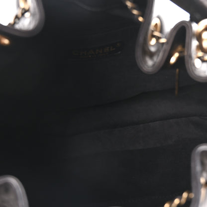 Chanel Calfskin Stitched Small Paris Rome Drawstring CC Bag Black 5 of 10