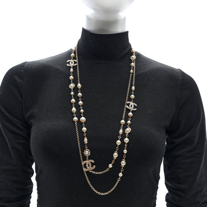 Chanel Pearl Crystal CC Long Necklace Gold 10 of 10