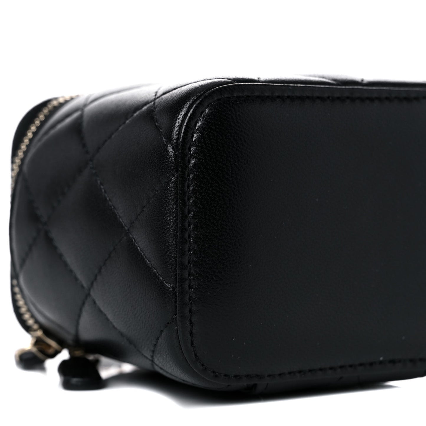 Lambskin Quilted Top Handle Mini Vanity Case With Chain Black