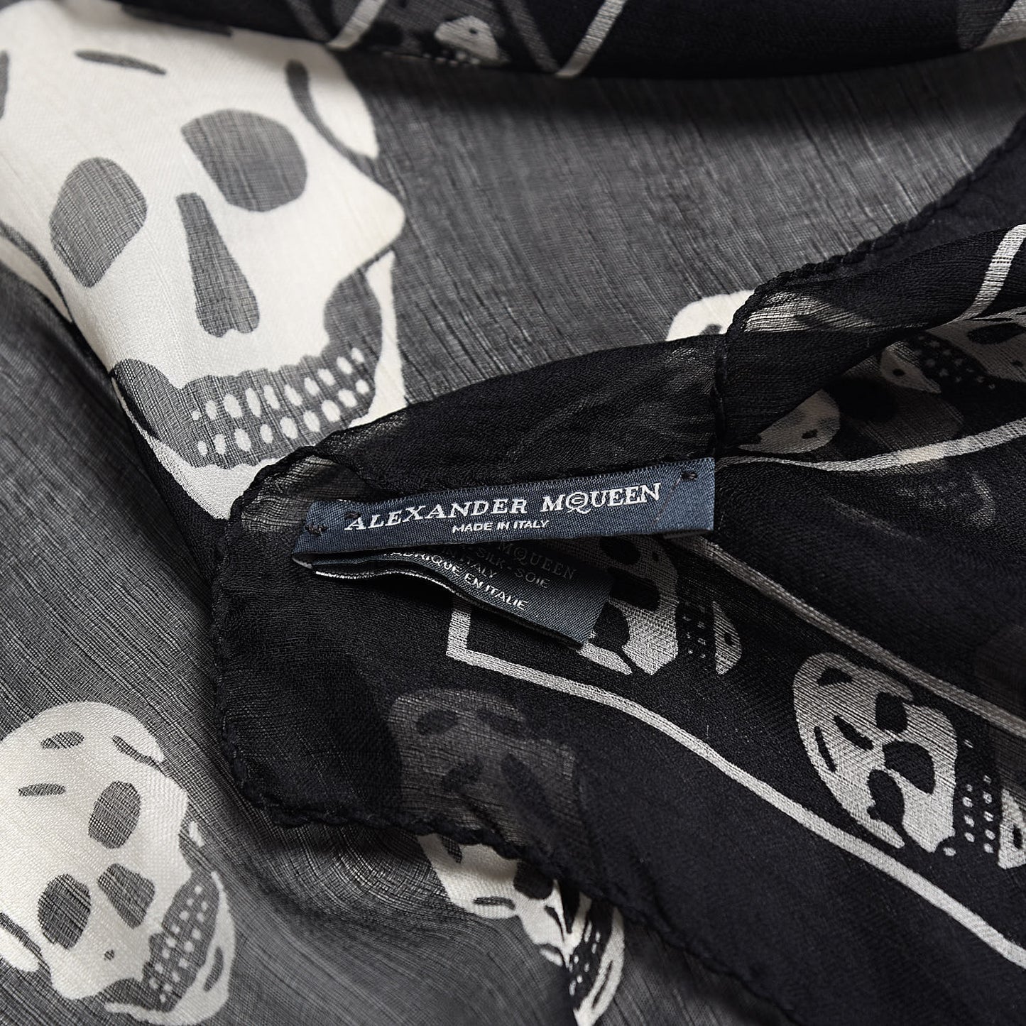 Silk Chiffon Skull Scarf Black Ivory
